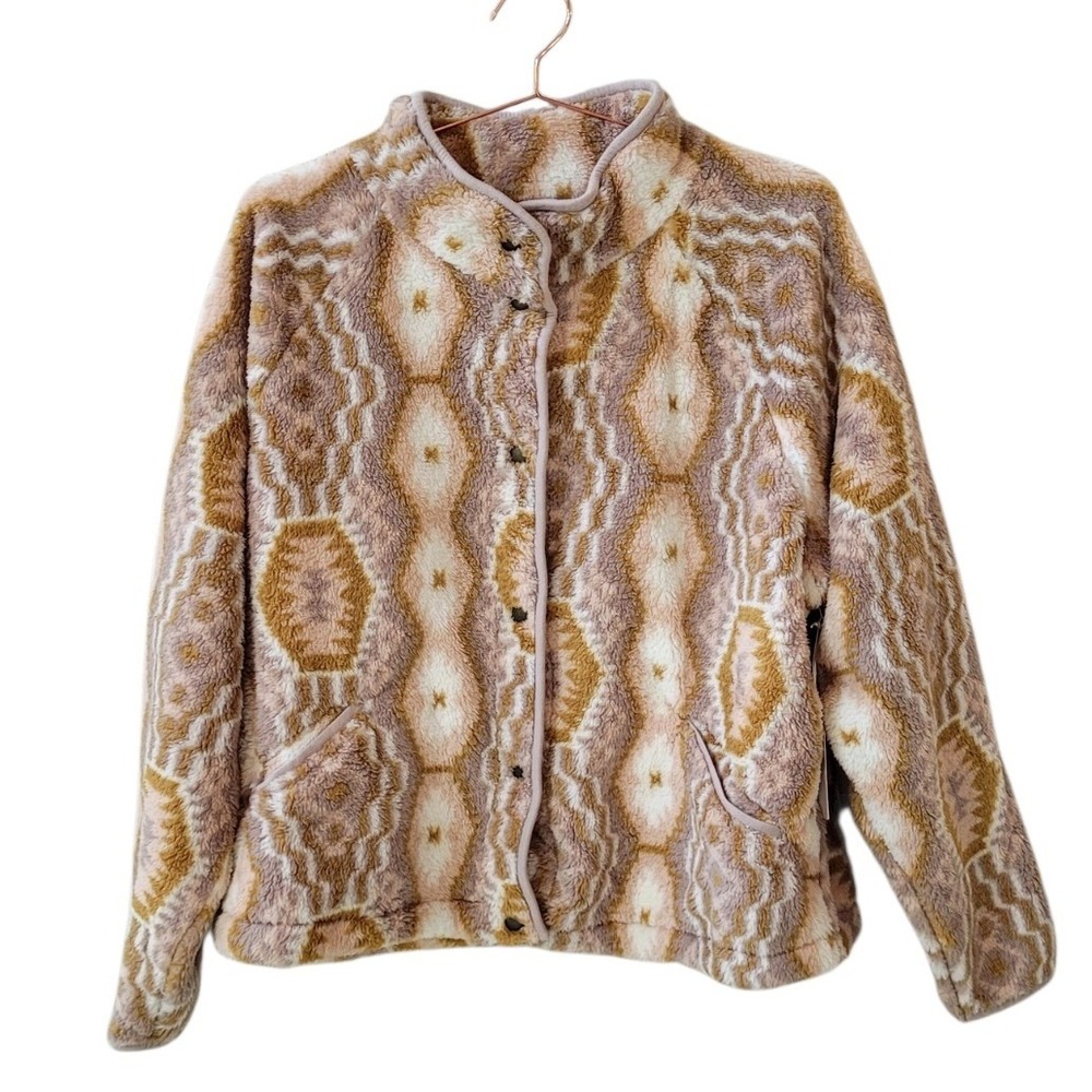 LUCKY BRAND XL Faux Fur Southwest Geometric Fleece Jacket Women